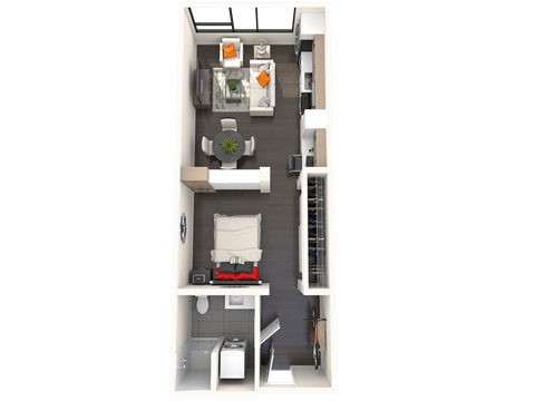Floor plan for studio, 1 bath, 570 sqft